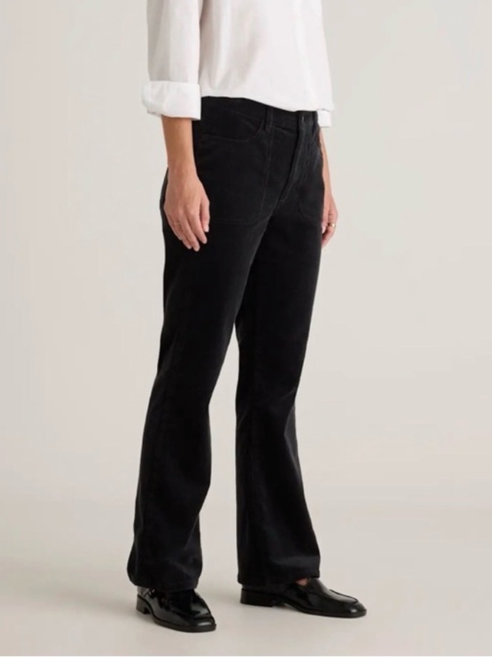 Quince Organic Stretch Corduroy Kick Flare Pants Black Ribbed Bootcut